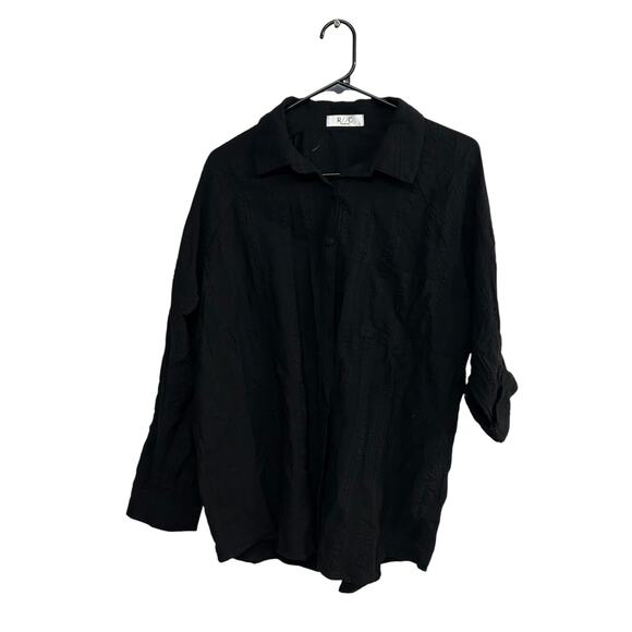 Black Textured Button-Up Long Sleeve Shirt L Textured Cotton Blend - Picture 1 of 8